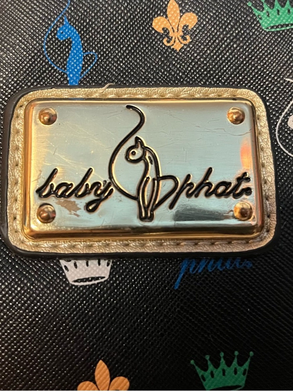 Baby Phat Black Multicolor Charm Crossbody with Gold Trim and Chain - Picture 8 of 10